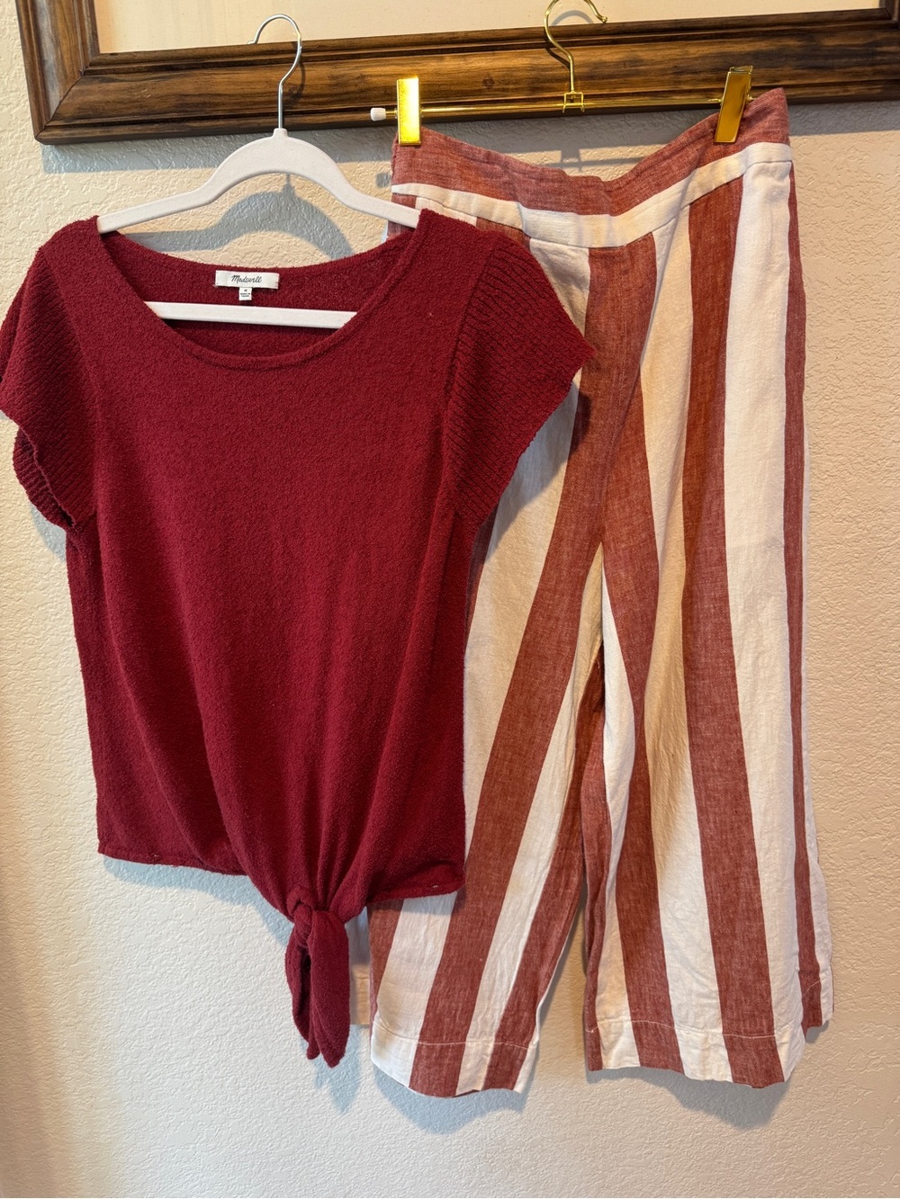 Madewell Houston Red Tie-Front Top & Striped Wide-Leg Pants Set